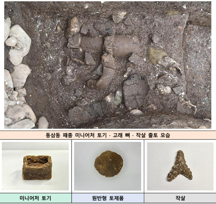 부산 영도구 동삼동 패총에서 발굴된 미니어처 토기 등 유물 모습. 부산시 제공 