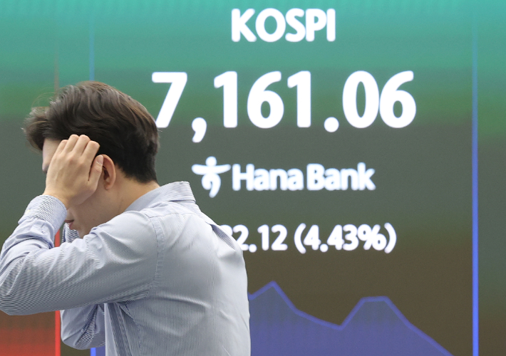 18일 서울 중구 하나은행 딜링룸 현황판에 코스피가 표시되고 있다. 연합뉴스