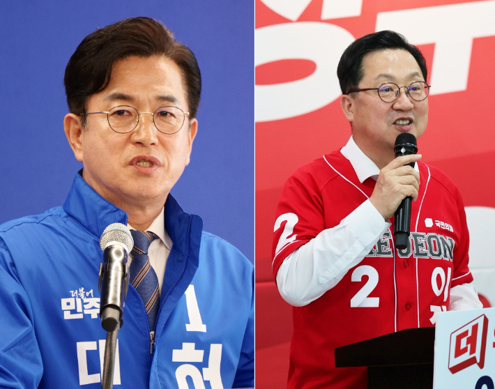 허태정 더불어민주당 대전시장 후보와 이장우 국민의힘 대전시장 후보. 각 후보 측 제공