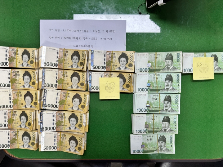 경찰이 회수한 현금. 마산중부경찰서 제공 