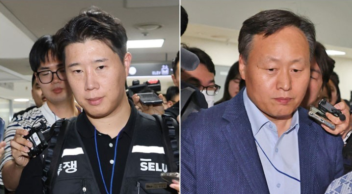 삼성그룹 초기업노동조합 삼성전자지부 최승호 위원장(왼쪽)과 삼성전자 사측 대표교섭위원인 여명구 DS(반도체 부문) 피플팀장. 연합뉴스