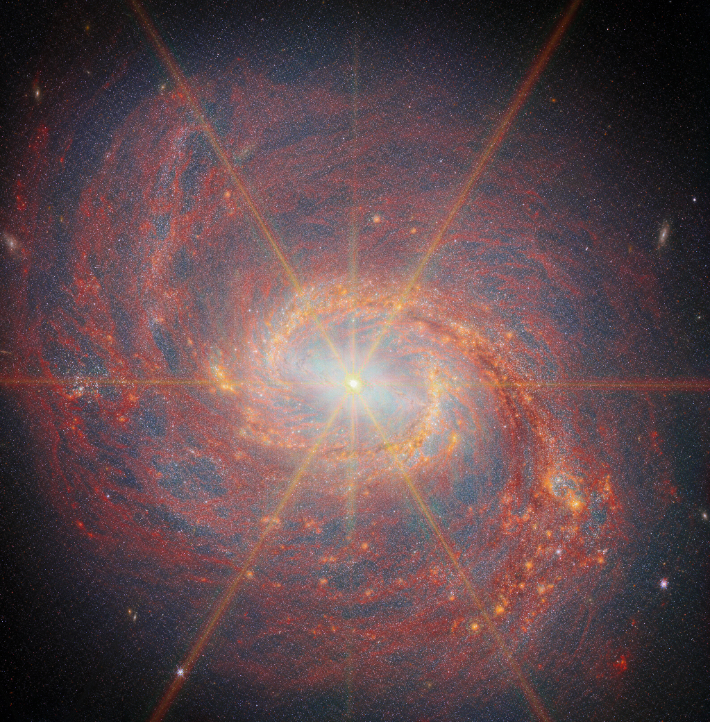 제임스웹의 근적외선과 중적외선의 데이터를 합친 이미지. ESA/Webb, NASA & CSA, A. 르로이