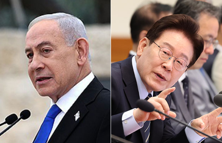 베냐민 네타냐후 이스라엘 총리(왼쪽)와 이재명 대통령. 연합뉴스