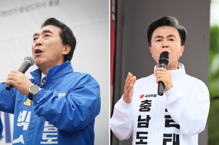 박수현 더불어민주당 후보(왼쪽)와 김태흠 국민의힘 후보. 캠프 제공