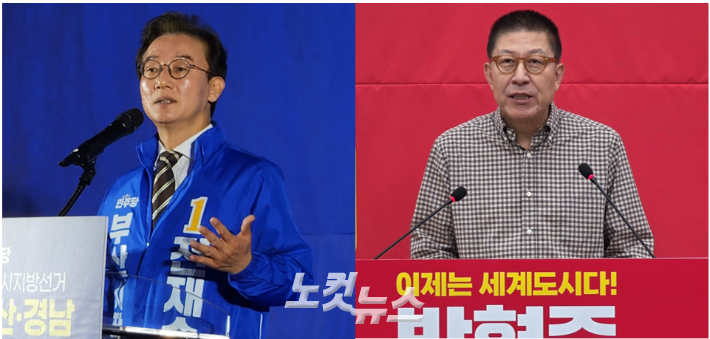 전재수 더불어민주당 부산시장 후보(왼쪽)와 박형준 국민의힘 부산시장 후보 정혜린 기자, 강민정 기자