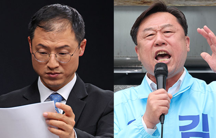 더불어민주당 김상욱 울산시장 후보(왼쪽)와 진보당 김종훈 울산시장 후보. 연합뉴스