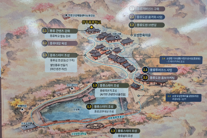 전북 완주군 오성한옥마을 관광 사업 현황도. 전북도 제공