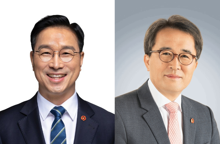 위성곤 후보(사진 왼쪽)와 문성유 후보. 각 선거사무소 제공