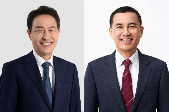 강원도지사 선거에 출마한 더불어민주당 우상호 후보(왼쪽)와 국민의힘 김진태 후보. 중앙선거관리위원회 제공 