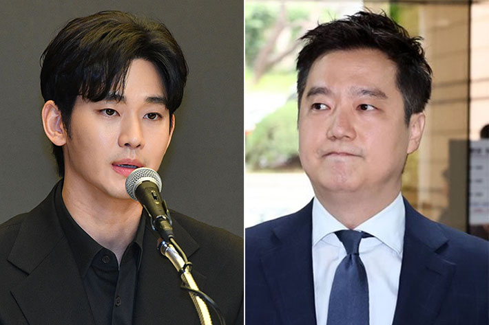 배우 김수현(왼쪽)·27일 구속된 '가로세로연구소' 김세의 대표. 류영주 기자·연합뉴스
