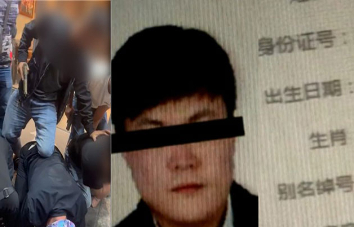 프놈펜서 체포되는 한국인 대학생 살해 주범과 일당(왼쪽)·주범인 조선족 리광호. 국가정보원 제공·텔레그램 캡처
