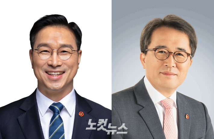 제주도지사 선거 출마자들. 왼쪽부터 민주당 위성곤 후보, 국민의힘 문성유 후보. 제주CBS