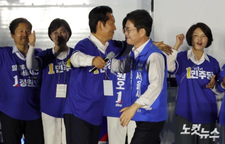 정청래 대표와 인사하는 정원오 후보
