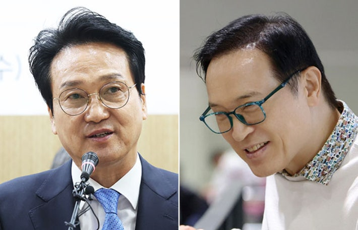 안민석 경기도교육감 후보(왼쪽)와 임태희 후보. 연합뉴스