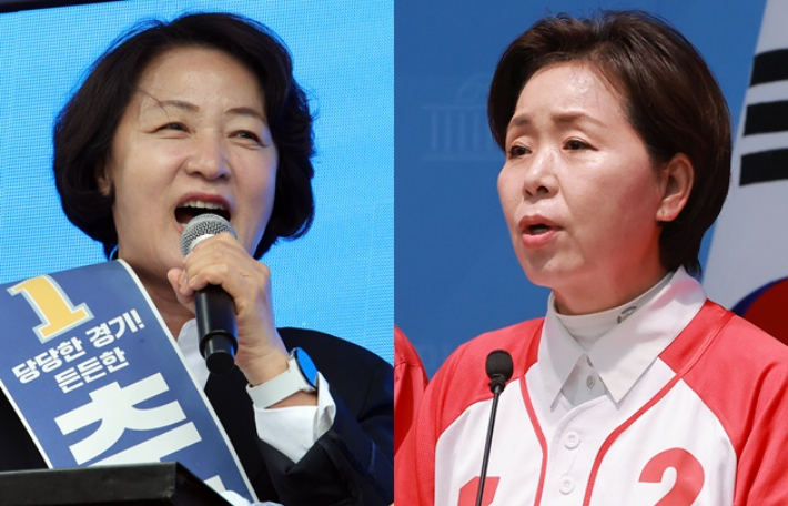 왼쪽부터 더불어민주당 추미애 후보, 국민의힘 양향자 후보. 윤창원 기자·연합뉴스