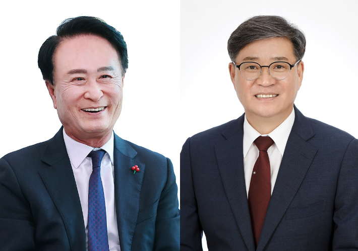 박동식 사천시장 당선인과 진병영 함양군수 당선인. 중앙선거관리위원회 제공
