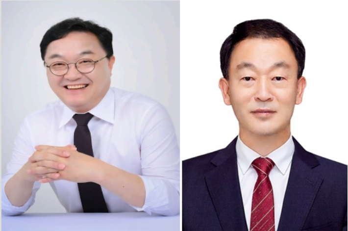 김현수 하동군수 당선인과 유명현 산청군수 당선인. 중앙선거관리위원회 제공