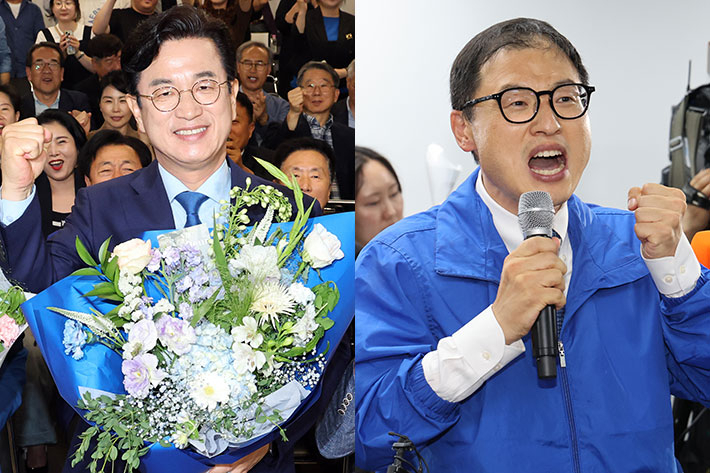 더불어민주당 허태정 대전시장 후보(왼쪽), 더불어민주당 김상욱 울산시장 후보. 연합뉴스