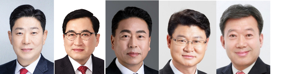 왼쪽부터 박용선 포항시장 당선인, 주낙영 경주시장 당선인, 조주홍 영덕군수 당선인, 황이주 울진군수 당선인, 남한권 울릉군수 당선인. 선관위 제공