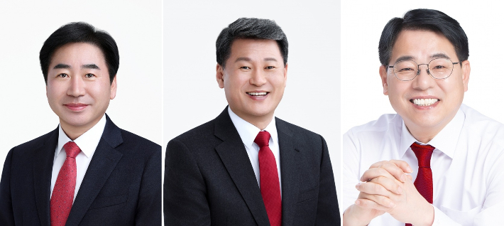 (왼쪽부터)김영욱(부산진구), 김성수(해운대구), 윤일현(금정구) 당선인. 선거관리위원회 제공