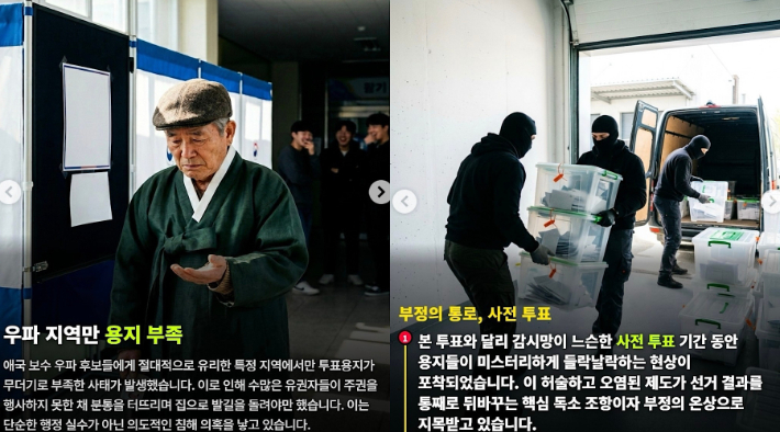 사회관계망서비스(SNS)에서 공유되고 있는 6·3지방선거 관련 부정선거 의혹 주장을 담은 사진. SNS 캡처