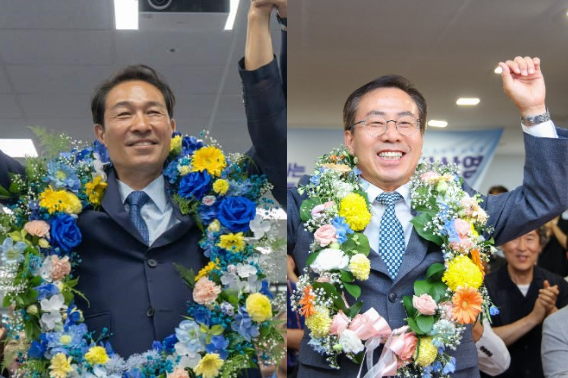6.3지방선거에서 승리한 우상호 강원지사 당선인(왼쪽)과 강삼영 강원교육감 당선인. 우상호, 강삼영 당선인 제공 