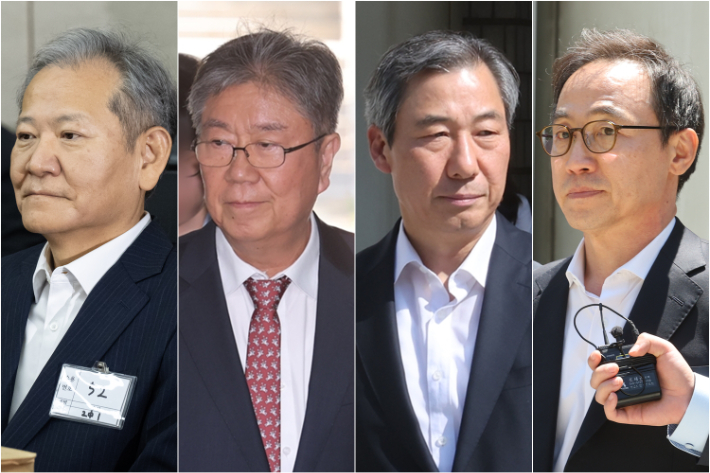 이상민 전 장관(왼쪽부터), 김대기 전 대통령 비서실장, 윤재순 전 총무비서관, 김오진 전 관리비서관. 연합뉴스