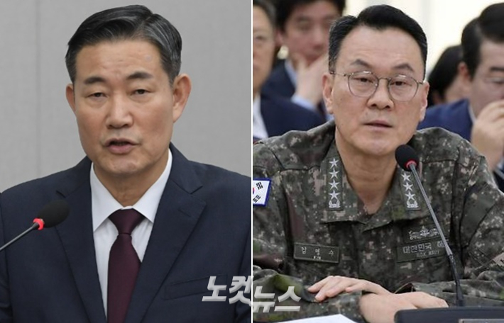 신원식 전 국가안보실장·김명수 전 합동참모의장. 윤창원 기자