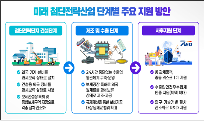 미래 첨단전략산업 단계별 주요 지원 방안. 관세청 제공