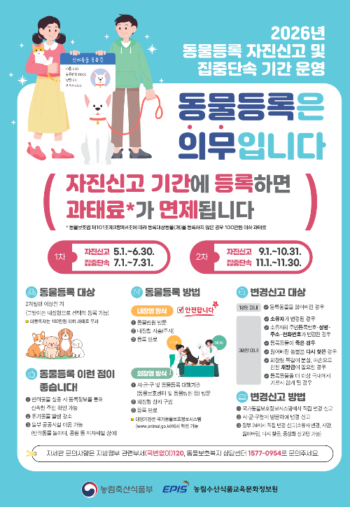 동물등록 자진신고 및 집중단속기간 운영 포스터. 울진군 제공
