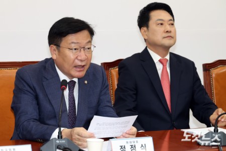 발언하는 정점식 원내대표