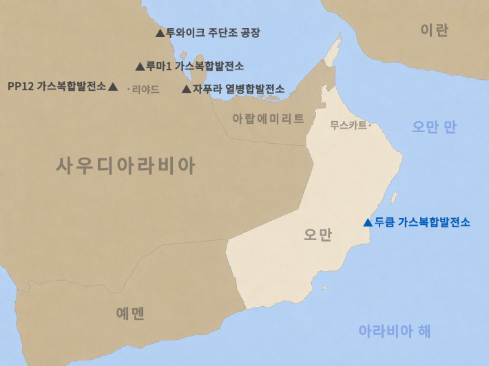 두산에너빌리티가 건설공사 계약을 체결한 오만 두큼 가스복합발전소 위치. 두산에너빌리티 제공