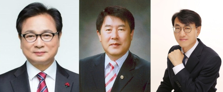 왼쪽부터 심의보 충청대 명예교수, 이중용 전 음성교육장, 오헌석 서울대 교수. 충북교육청 제공