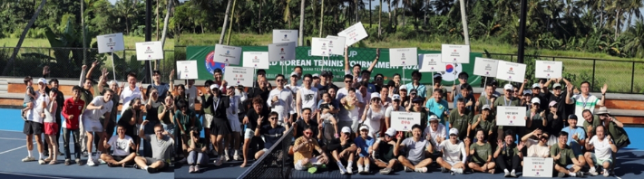 제2회 세계한인테니스대회에 참가한 전세계 14개국 200여 명이 14일(현지 시각) 인도네시아 발리에서 열린 폐회식 뒤 기념 촬영을 한 모습. WKTA 