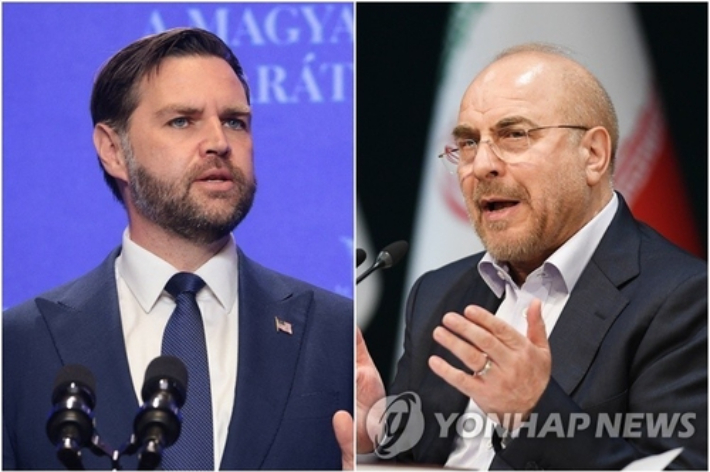 JD 밴스 미국 부통령(왼쪽)과 모하마드 바게르 갈리바프 이란 의회 의장 [로이터·신화=연합뉴스 자료사진. 재판매 및 DB 금지] 연합뉴스
