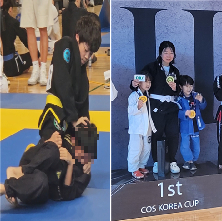왼쪽부터 팀토마 주짓수 김규민 군과 문선희 씨 모습. 독자 제공