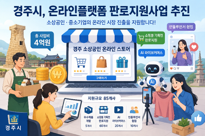 경주시가 지역 소상공인과 중소기업의 온라인 시장 진출을 지원하기 위해 '2026년 온라인플랫폼 판로지원사업'을 추진한다. 경주시 제공