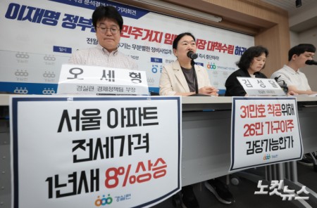 23일 오전 서울 종로구 경실련 강당에서 이재명 정부 임대차시장 정상화 촉구 기자회견이 진행되고 있다.