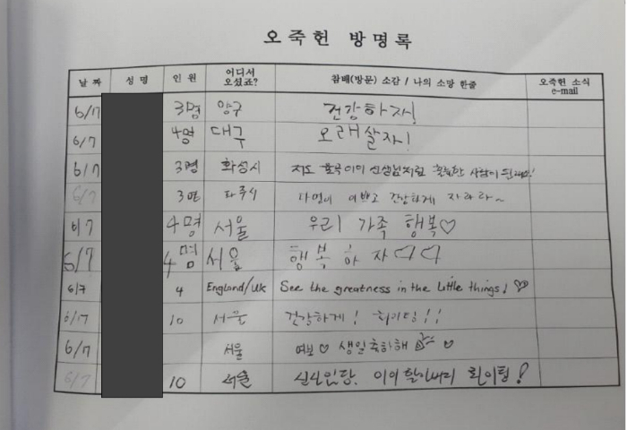 오죽헌 방명록. 강릉시 제공