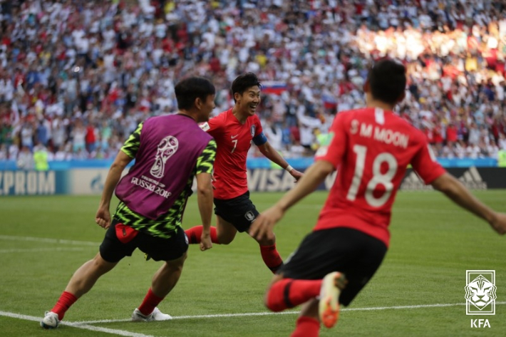 2018 월드컵 조별리그 최종전에서 독일을 2-0으로 완파한 한국 축구대표팀. 대한축구협회