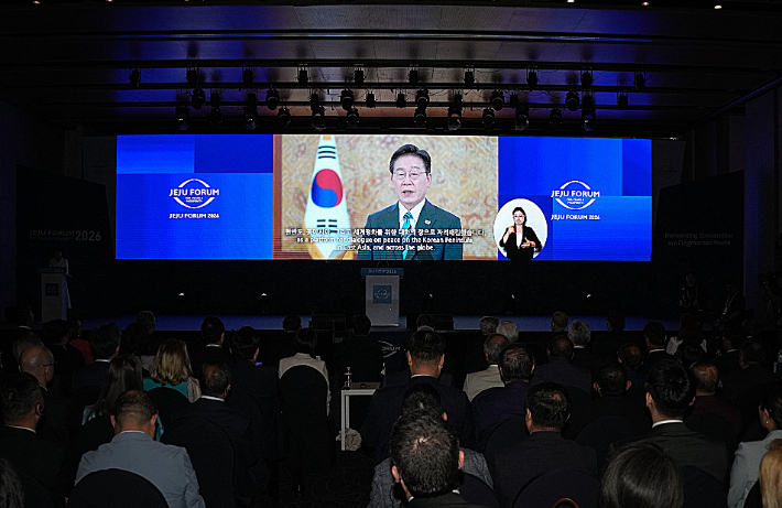 이재명 대통령 영상 축사 모습. 제주도 제공