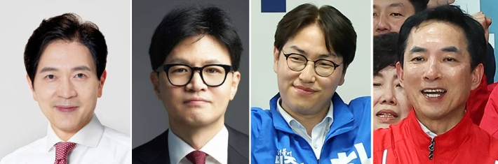 부산 북구 갑을이 합구 될 경우, 박성훈 북구을(왼쪽부터) 국회의원과 한동훈 북구갑 의원, 하정우 대통령실 전 AI수석, 박민식 전 국가보훈부 장관의 경쟁이 치열해질 것으로 전망된다. 연합뉴스