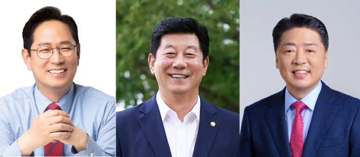 현역인 국민의힘 박수영 국회의원(왼쪽)이 있는 부산 남구에 더불어민주당 박재호 전 의원(중앙)과 국민의힘 오은택 남구청장(오른쪽) 총선 도전설이 꾸준히 제기된다. 여기에 남구가 갑을로 분구될 경우 박형준 부산시장의 도전설도 제기된다. 각 정당 제공