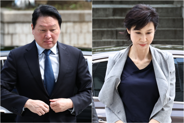 최태원 SK그룹 회장(왼쪽)과 노소영 아트센터 나비 관장. 연합뉴스