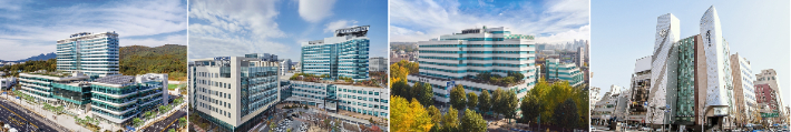 왼쪽부터 의정부을지대학교병원, 대전을지대학교병원, 노원을지대학교병원, 강남을지대학교병원. 의정부을지대학교병원 제공