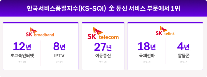 SK가 이동통신, 초고속인터넷과 IPTV 부문, 국제전화, 알뜰폰 등 통신 서비스 관련 전 업종에서 1위를 석권했다. SKT 제공