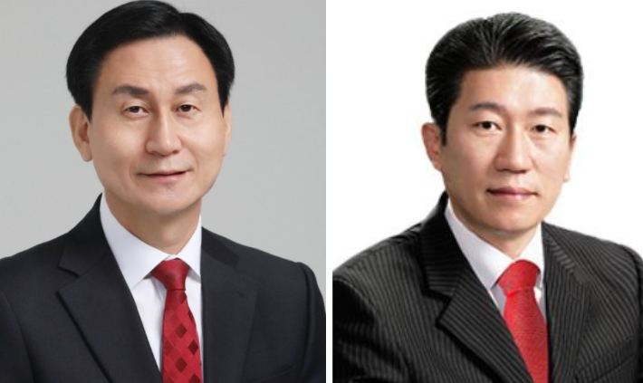 제 10대 부산시의회 의장과 부의장으로 각각 선출된 강무길(왼쪽)의원과 송상조 의원. 부산시의회 제공