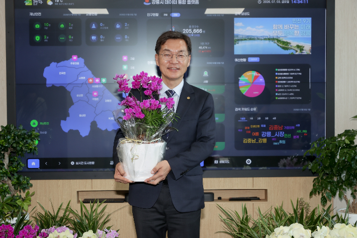 강릉시는 새로 취임한 김중남 강릉시장과 김만호 강릉부시장 앞으로 각계각층에서 보내온 축하 화분 100여 개를 강릉시자원봉사센터에 전량 기부했다. 강릉시 제공