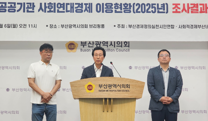 부산경제정의실천시민연합(부산경실련)과 사회적경제부산네트워크가 부산지역 공공기관의 사회연대경제 이용 현황 조사 결과를 발표했다. 부산시의회 제공