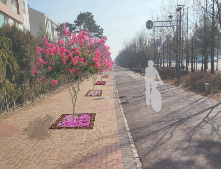 김포시가 2년 전 운양동 선형공원 조성 관련 보도자료와 함께 배포한 배롱나무 개화 예상 이미지. 김포시 제공